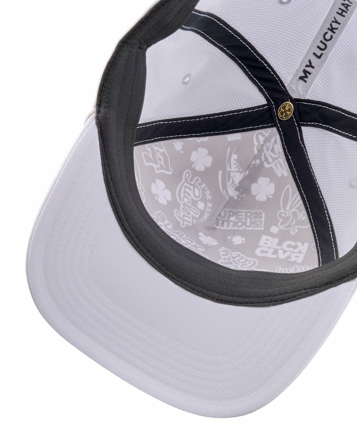 Black Clover Unisex White Summer Rope Snapback Hat with Silver Clover Logo