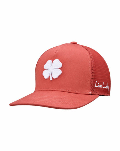 Black Clover Pink Adjustable Hat with Mesh Back and White Embroidered Clover