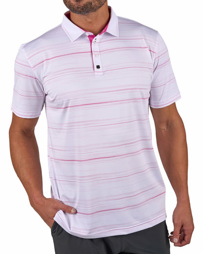 Black Clover Men's White Versatile Pink Dotted Polo for Golf or Business