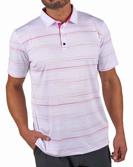 Black Clover Men's White Versatile Pink Dotted Polo for Golf or Business