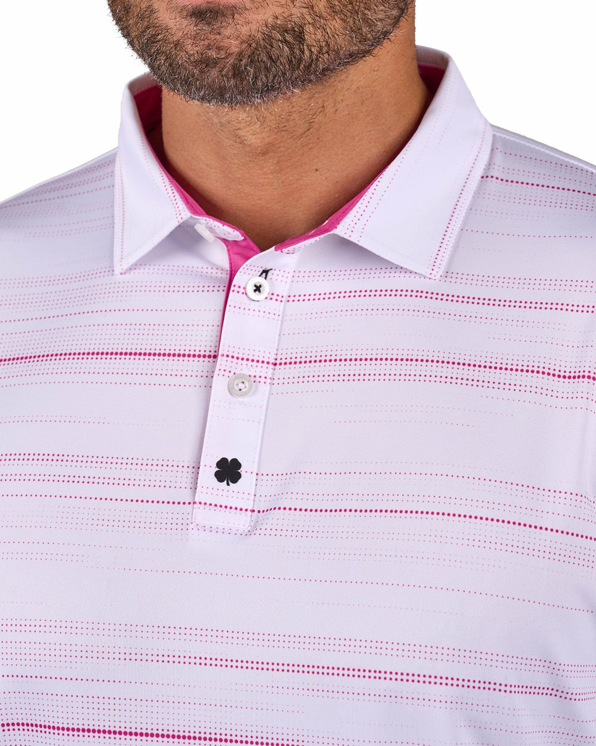Black Clover Men's White Versatile Pink Dotted Polo for Golf or Business