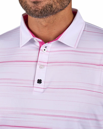 Black Clover Men's White Versatile Pink Dotted Polo for Golf or Business