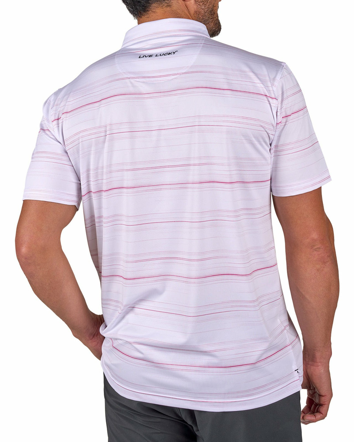 Black Clover Men's White Versatile Pink Dotted Polo for Golf or Business