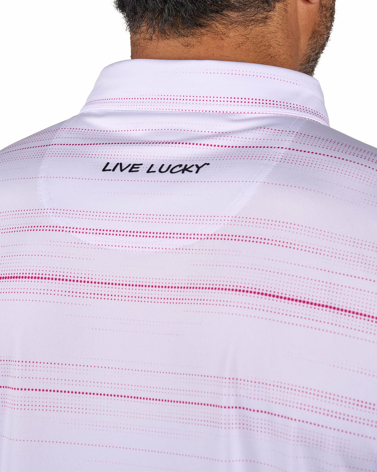 Black Clover Men's White Versatile Pink Dotted Polo for Golf or Business