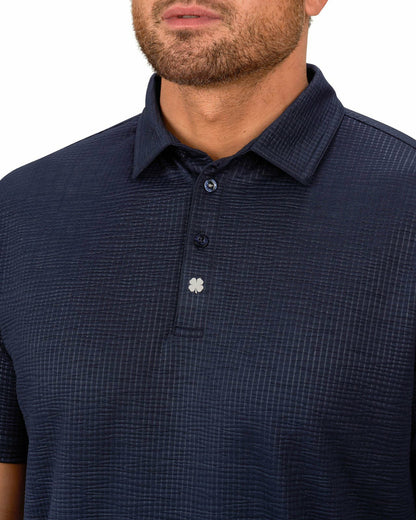 Black Clover Men's Navy Blue Textured Interlock Golf or Business Polo