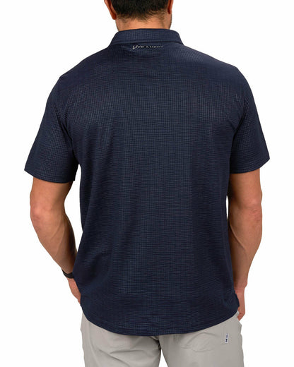 Black Clover Men's Navy Blue Textured Interlock Golf or Business Polo