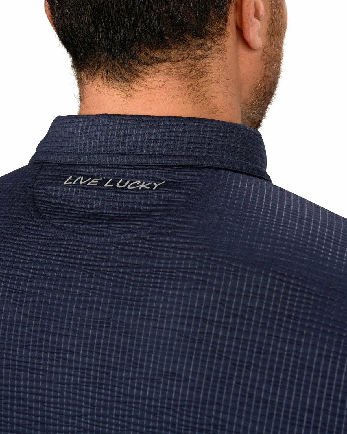 Black Clover Men's Navy Blue Textured Interlock Golf or Business Polo