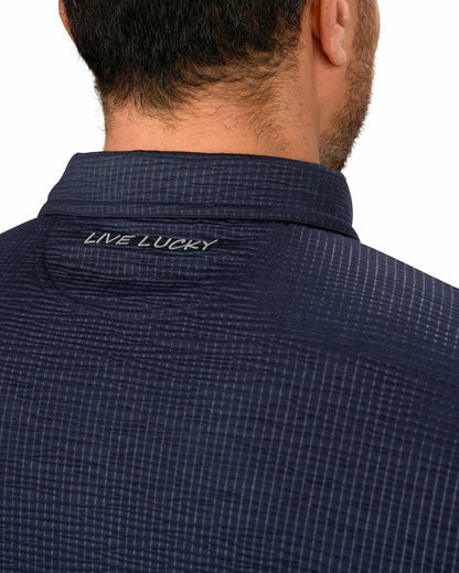 Black Clover Men's Navy Blue Textured Interlock Golf or Business Polo