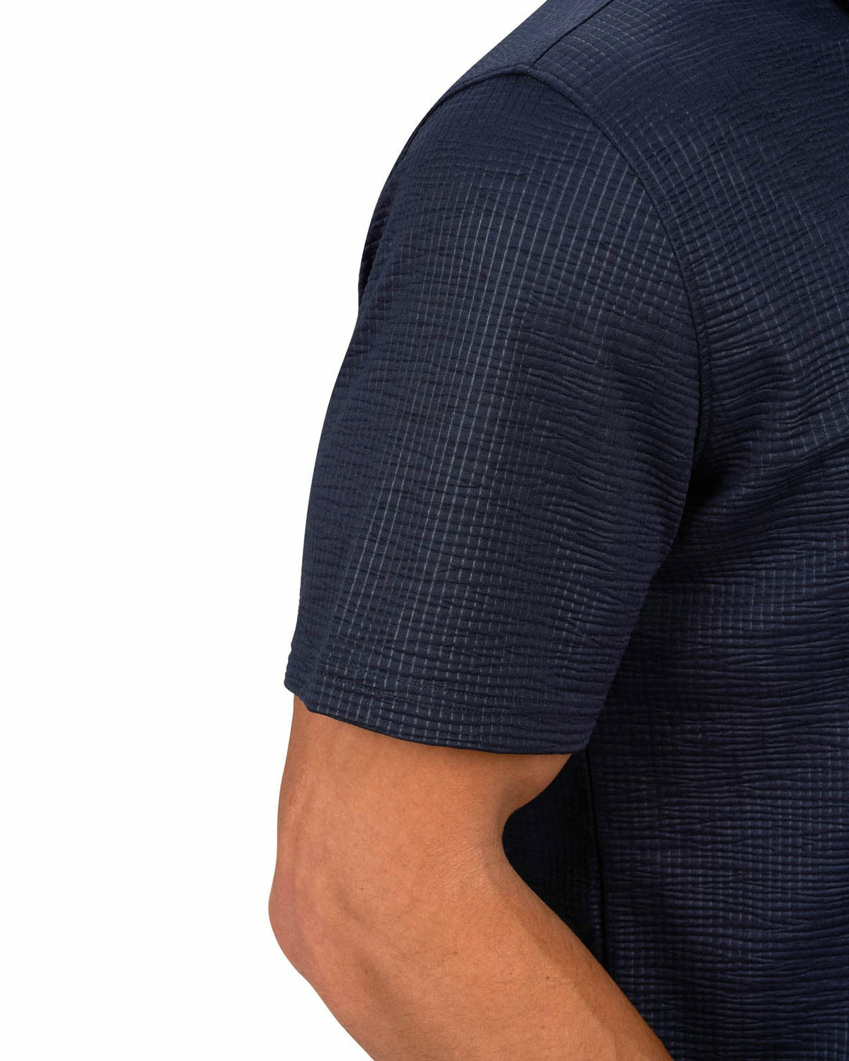 Black Clover Men's Navy Blue Textured Interlock Golf or Business Polo
