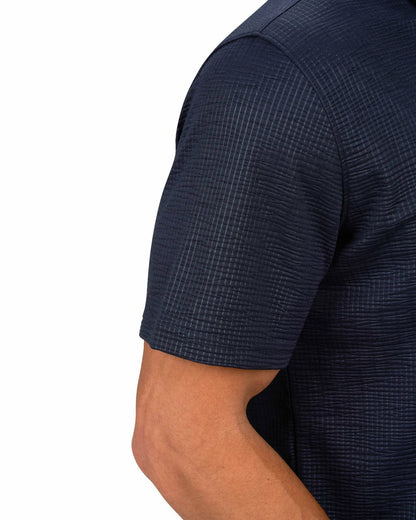 Black Clover Men's Navy Blue Textured Interlock Golf or Business Polo