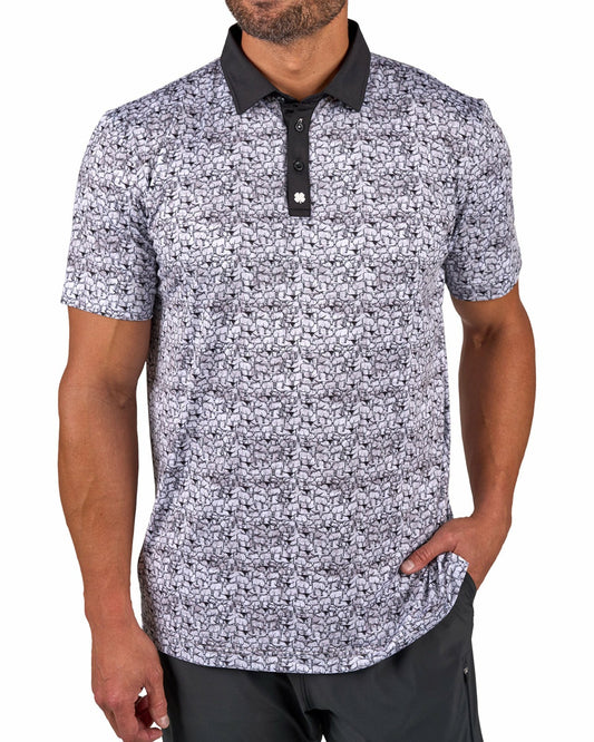Black Clover Black and White Longhorn Patterned Men's Golf Polo
