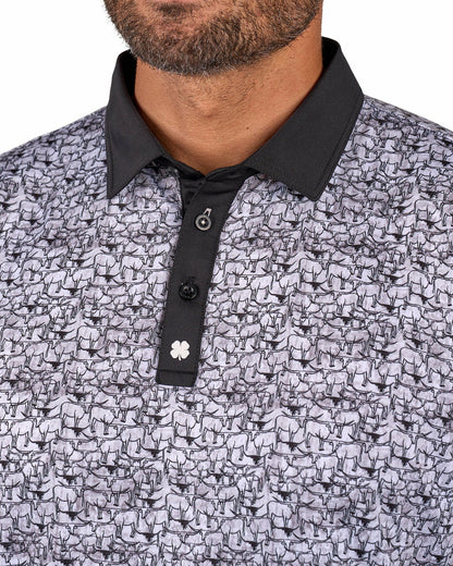 Black Clover Black and White Longhorn Patterned Men's Golf Polo