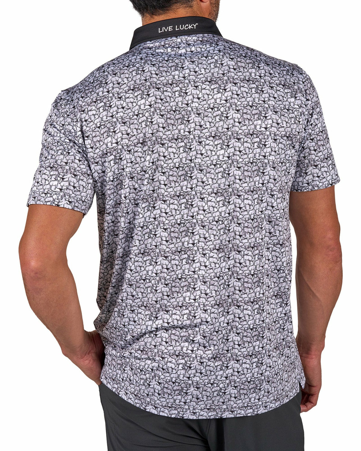 Black Clover Black and White Longhorn Patterned Men's Golf Polo
