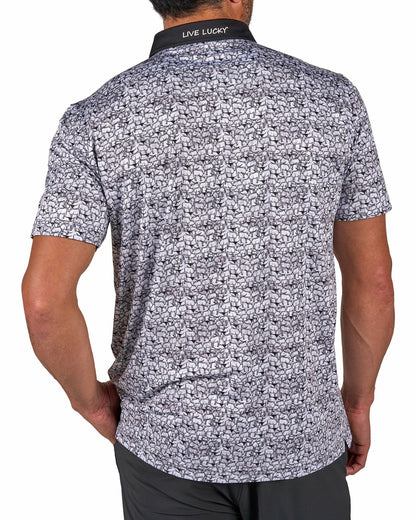 Black Clover Black and White Longhorn Patterned Men's Golf Polo
