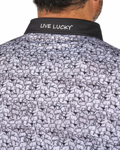 Black Clover Black and White Longhorn Patterned Men's Golf Polo