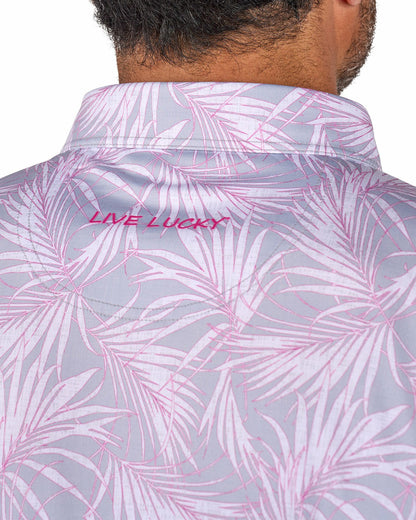 Black Clover Pink and Gray Tropical Patterned Men's Golf or Business Polo