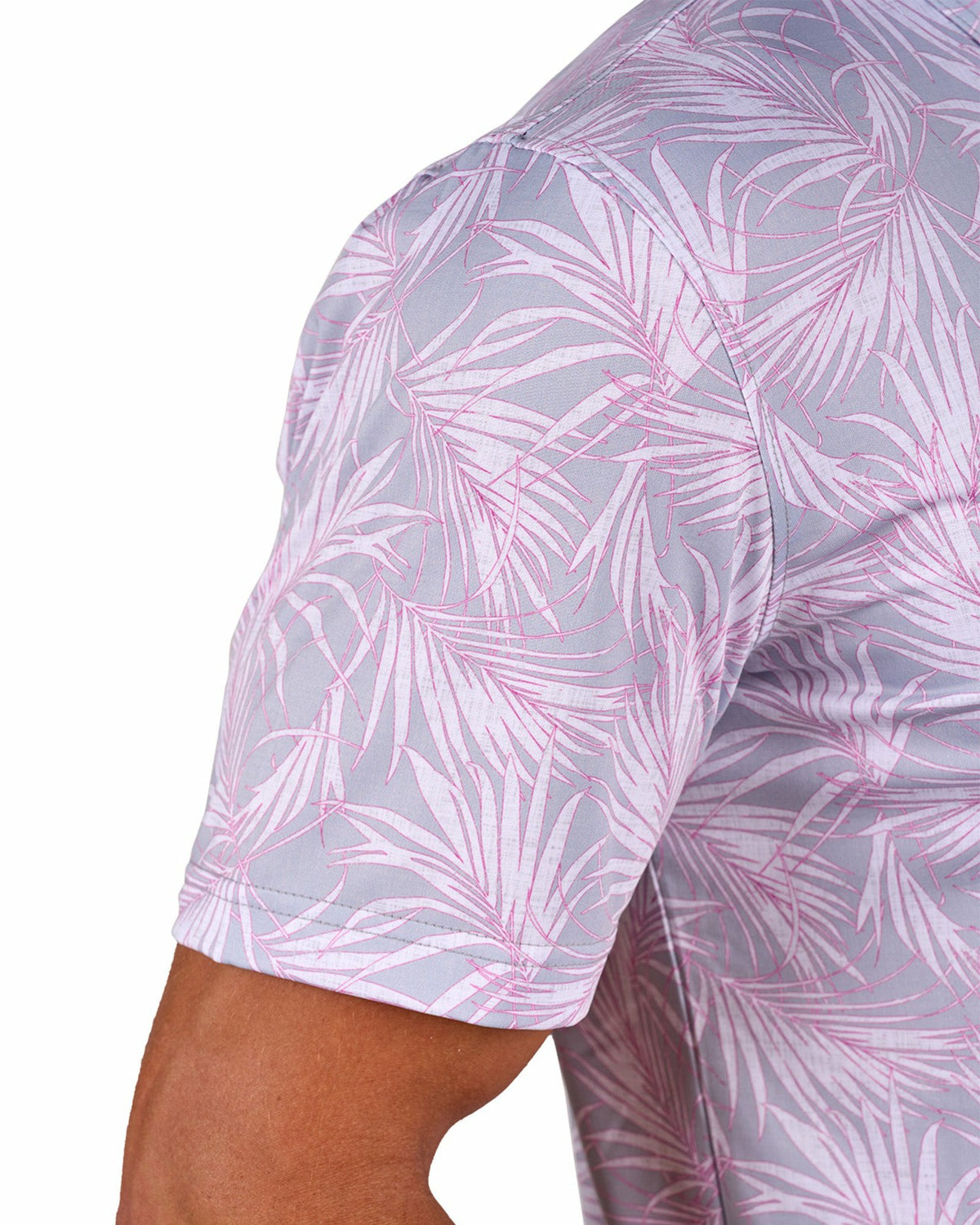 Black Clover Pink and Gray Tropical Patterned Men's Golf or Business Polo