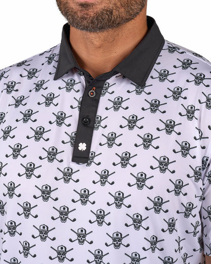 Black Clover Playful Black and White Skull Patterned Men's Polo for Golf