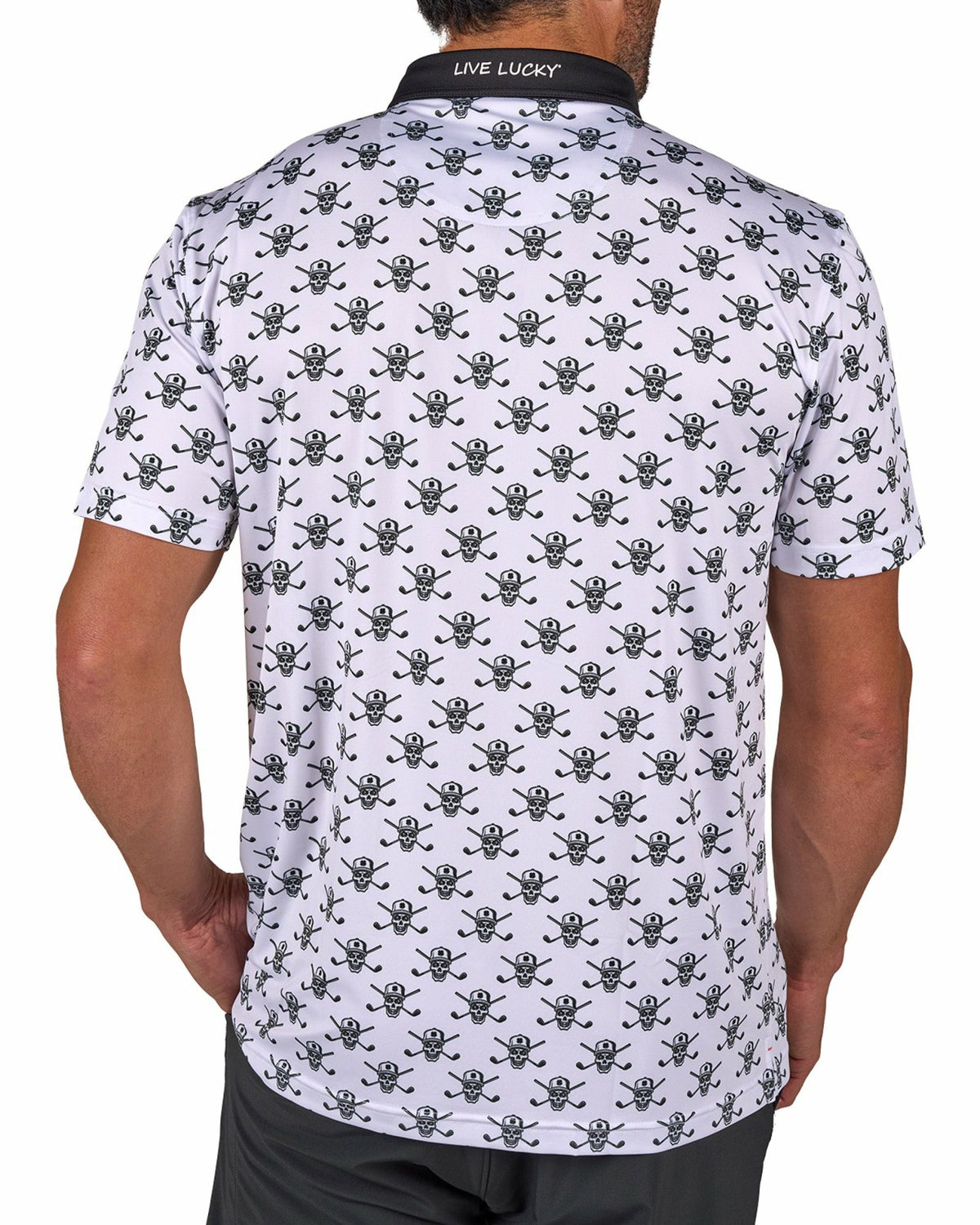 Black Clover Playful Black and White Skull Patterned Men's Polo for Golf