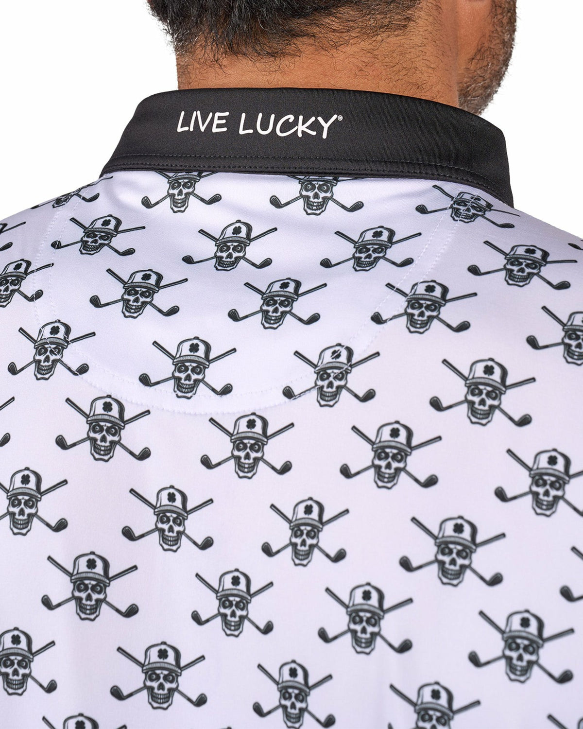 Black Clover Playful Black and White Skull Patterned Men's Polo for Golf