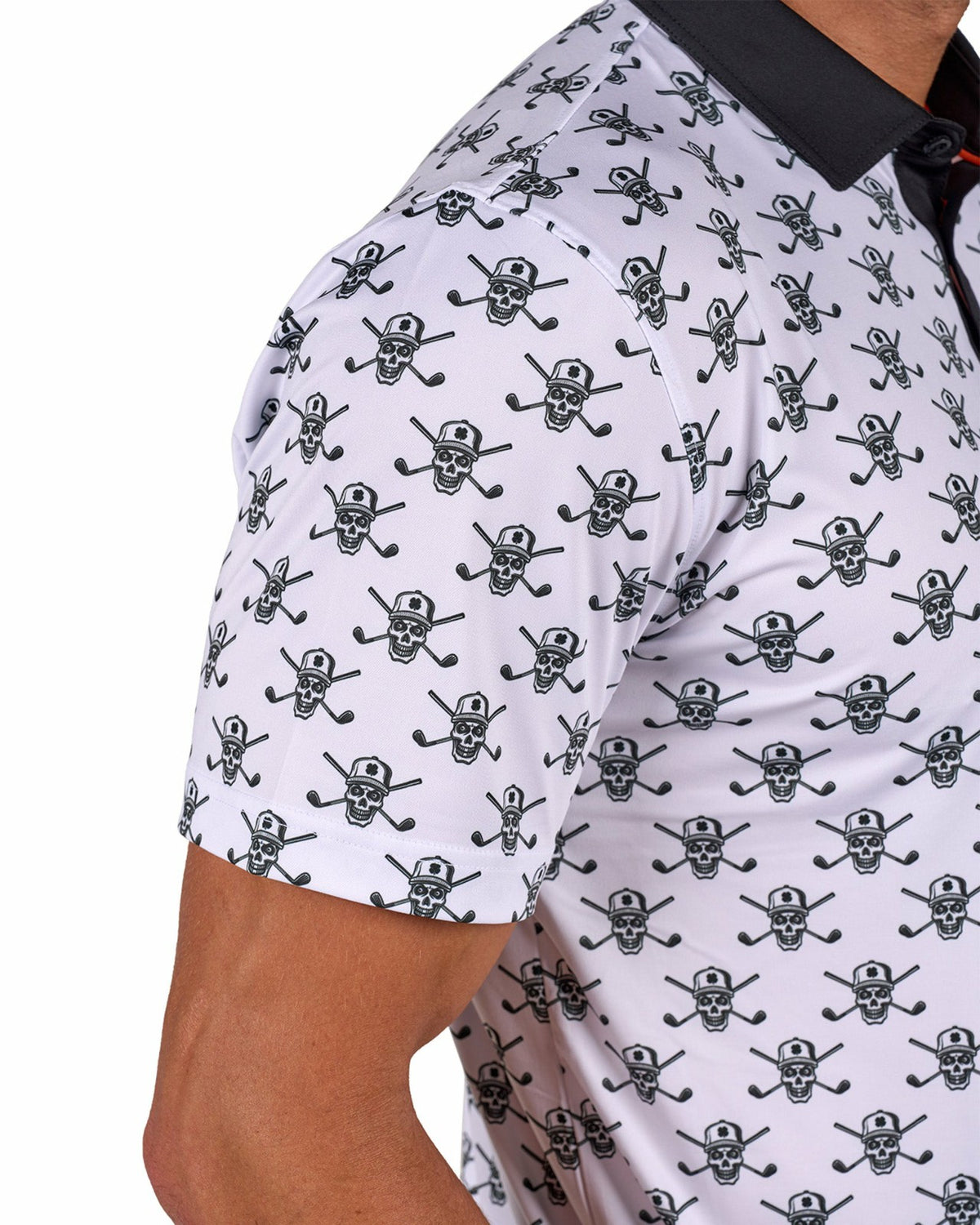 Black Clover Playful Black and White Skull Patterned Men's Polo for Golf
