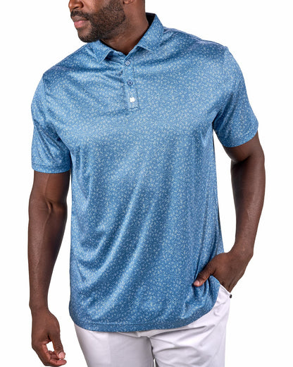 Black Clover Men's Patriotic Blue Golf Polo with Fireworks Pattern
