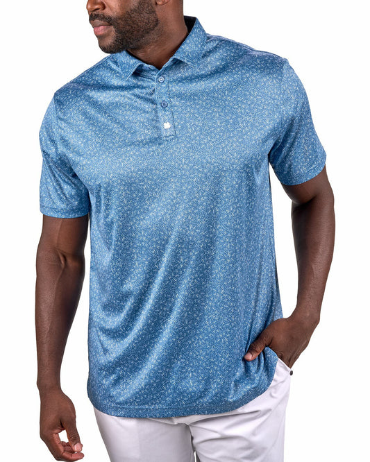 Black Clover Men's Patriotic Blue Golf Polo with Fireworks Pattern