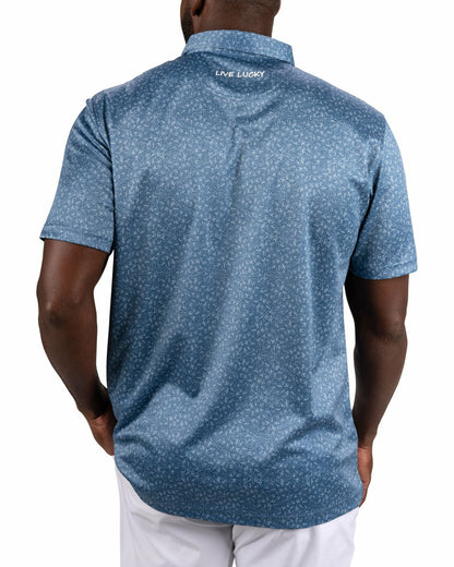 Black Clover Men's Patriotic Blue Golf Polo with Fireworks Pattern