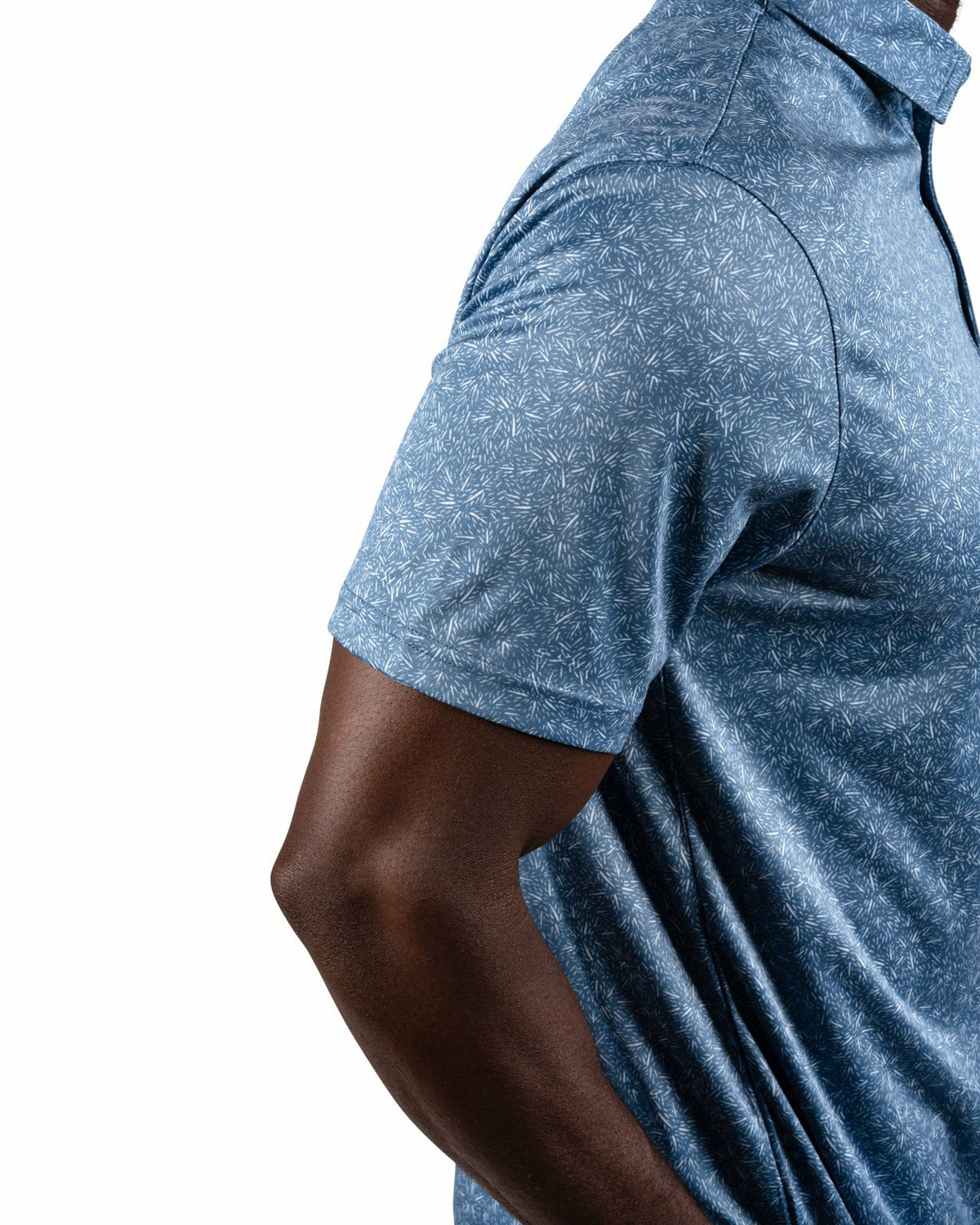 Black Clover Men's Patriotic Blue Golf Polo with Fireworks Pattern