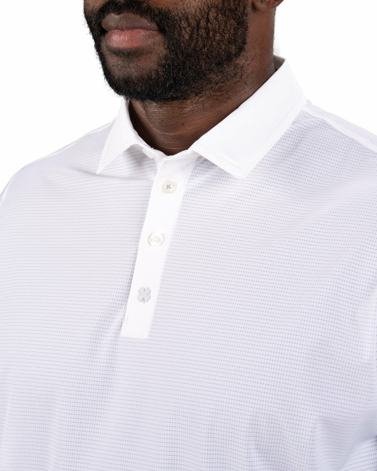 Black Clover Men's White Mesh Performance Polo for Golf or Business