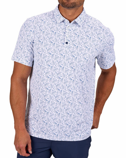 Black Clover Men's Stylish White Golf Polo with Feather Pattern