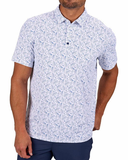 Black Clover Men's Stylish White Golf Polo with Feather Pattern