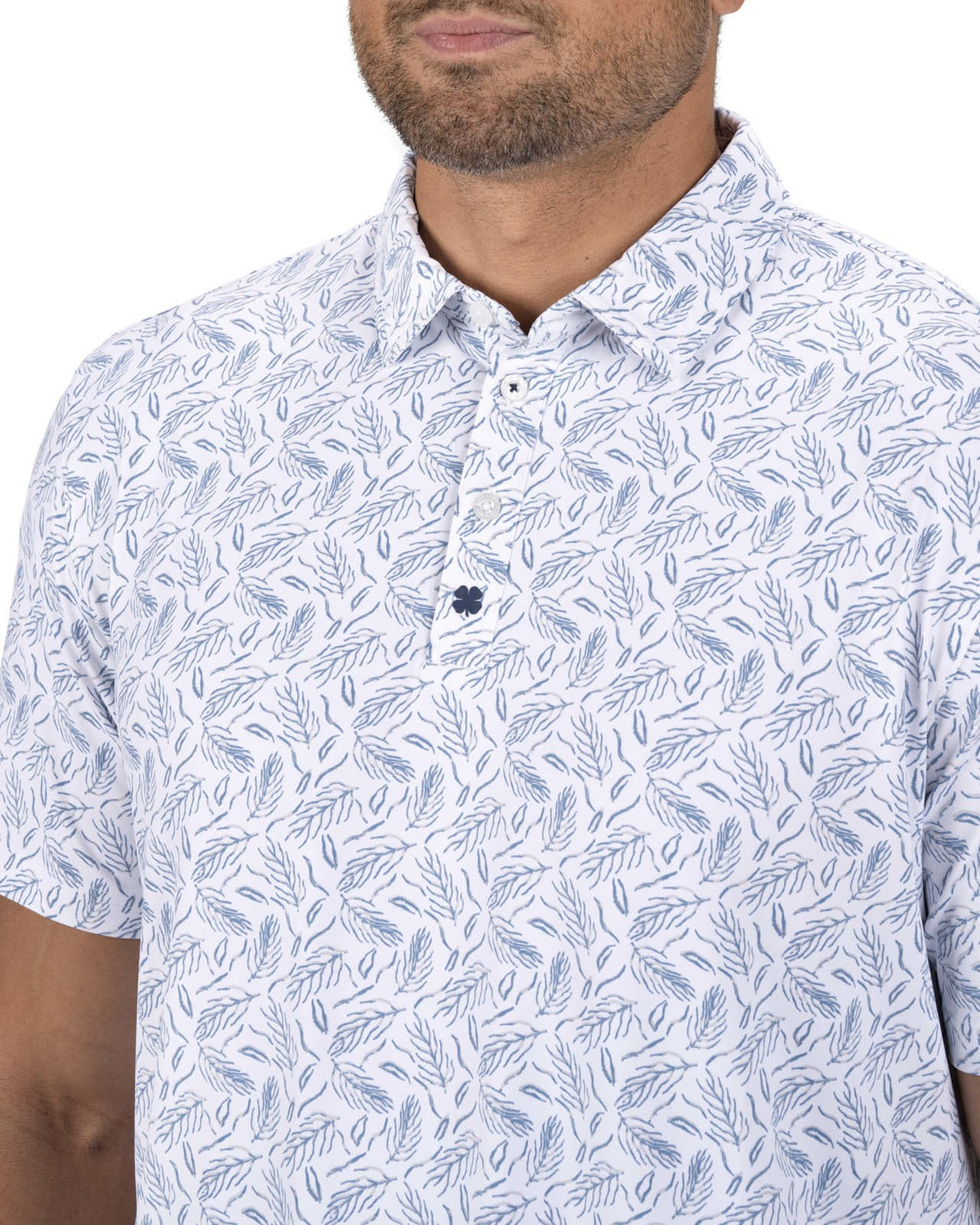 Black Clover Men's Stylish White Golf Polo with Feather Pattern