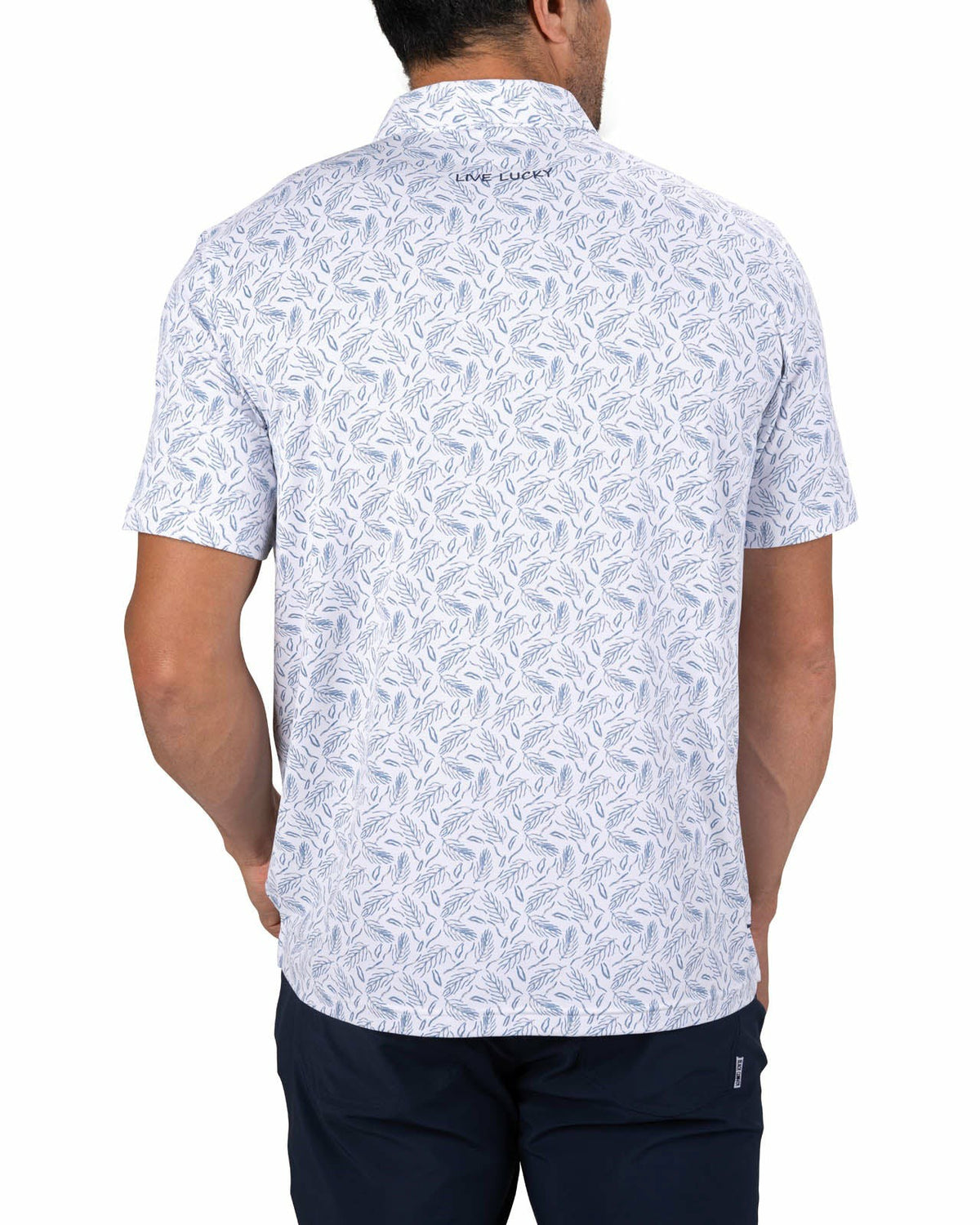 Black Clover Men's Stylish White Golf Polo with Feather Pattern