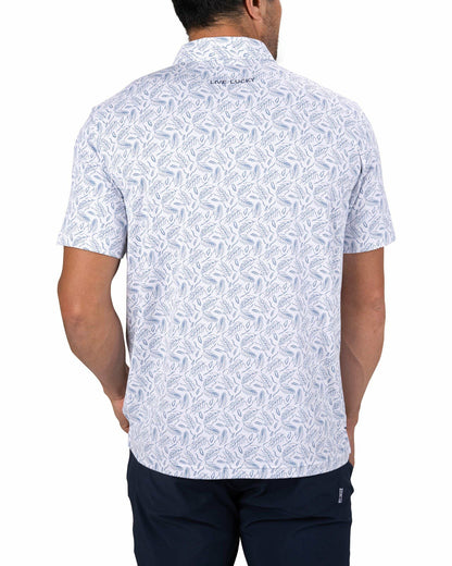 Black Clover Men's Stylish White Golf Polo with Feather Pattern