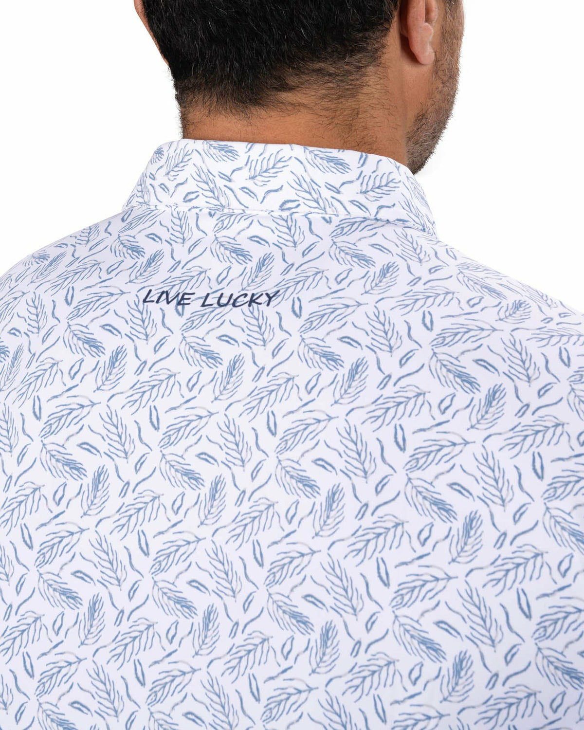 Black Clover Men's Stylish White Golf Polo with Feather Pattern