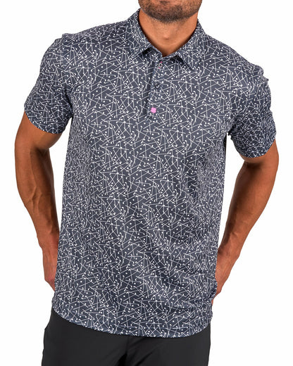 Black Clover Men's Black Performance Polo with White Mini Golf Club Pattern