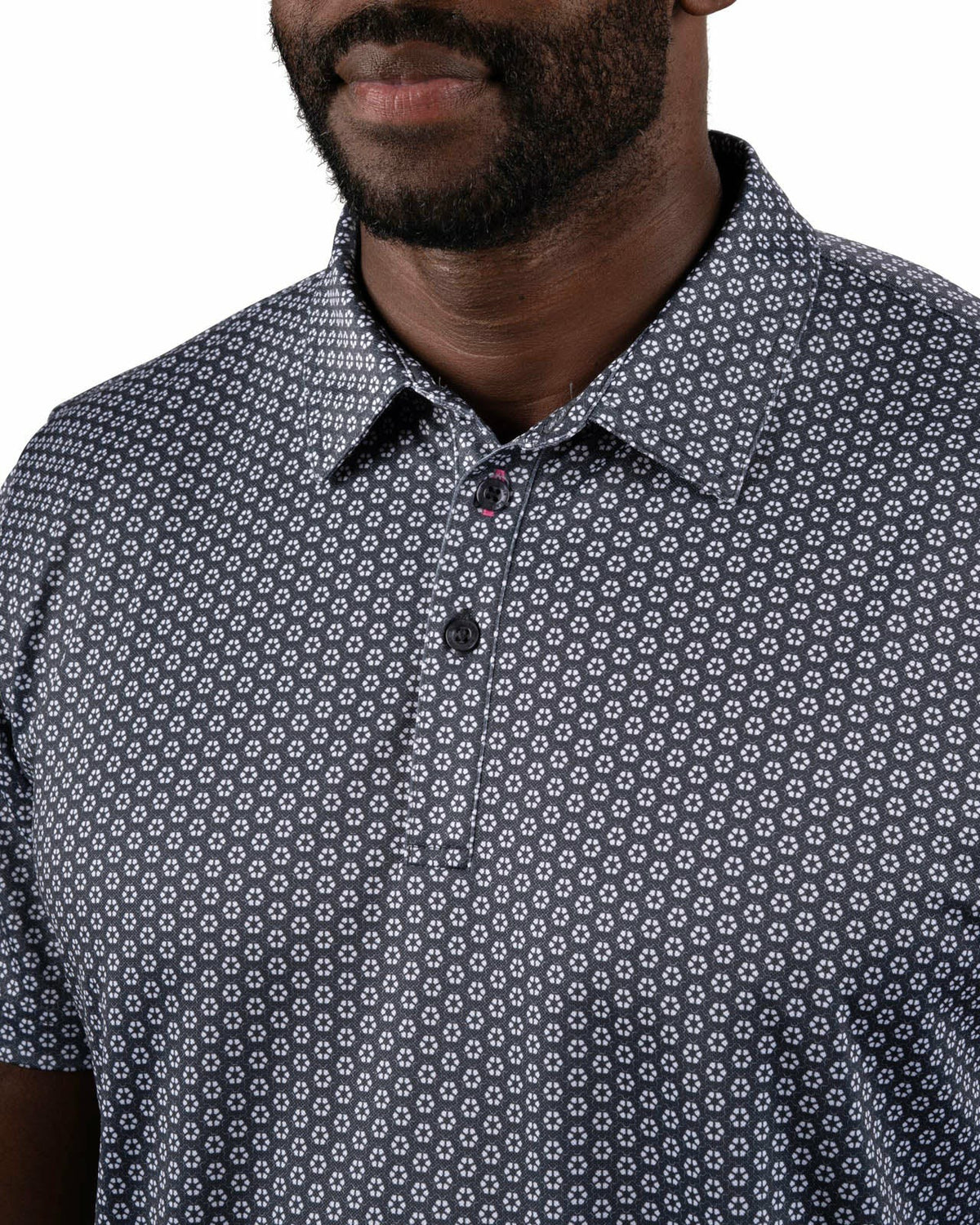 Black Clover Men's Stylish Black Golf Polo with Floral Pattern