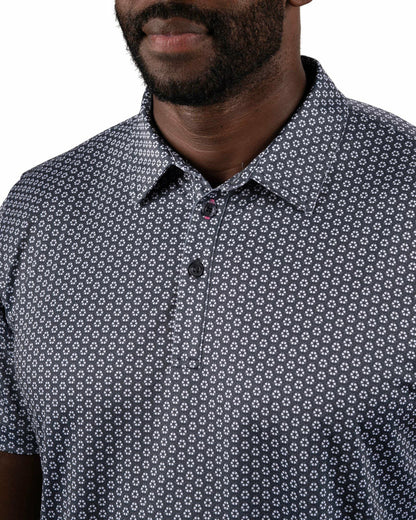 Black Clover Men's Stylish Black Golf Polo with Floral Pattern