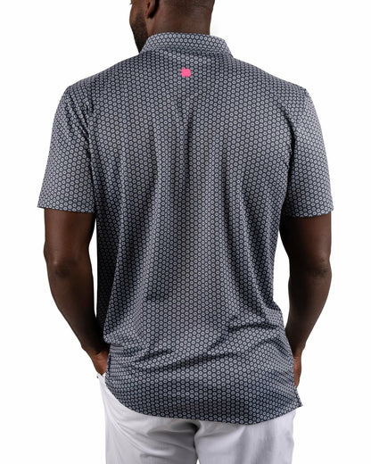 Black Clover Men's Stylish Black Golf Polo with Floral Pattern