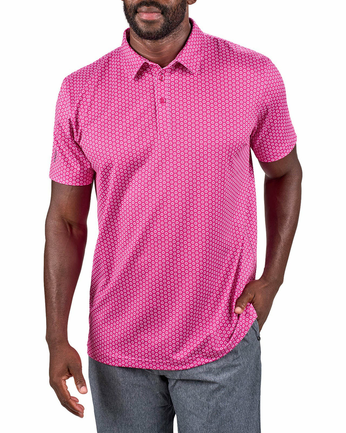 Black Clover Men's Stylish Pink Golf Polo with Floral Pattern