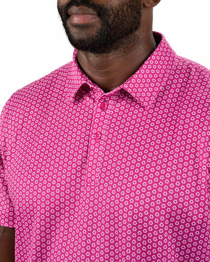 Black Clover Men's Stylish Pink Golf Polo with Floral Pattern