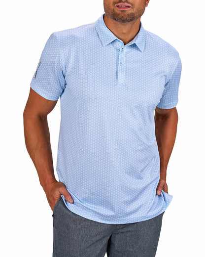 Black Clover Men's Stylish Light Blue Golf Polo with Floral Pattern