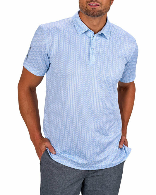 Black Clover Men's Stylish Light Blue Golf Polo with Floral Pattern