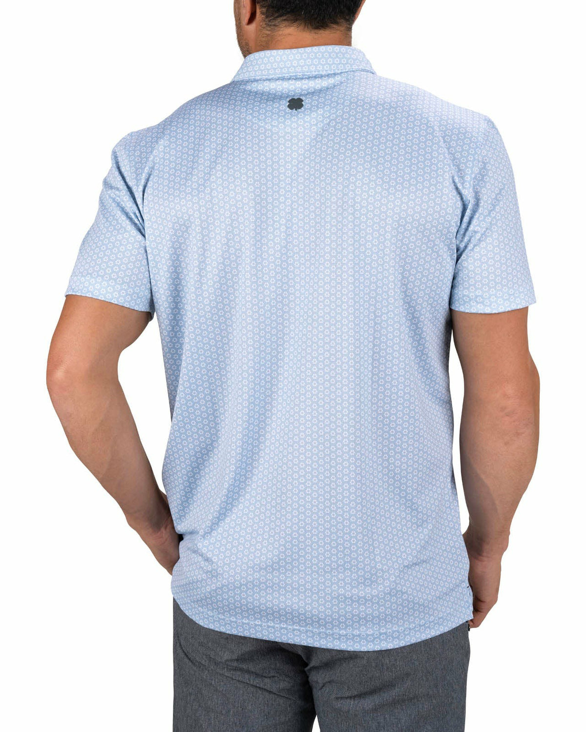 Black Clover Men's Stylish Light Blue Golf Polo with Floral Pattern