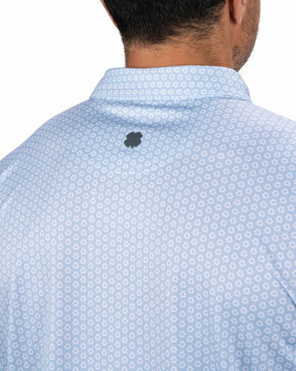 Black Clover Men's Stylish Light Blue Golf Polo with Floral Pattern