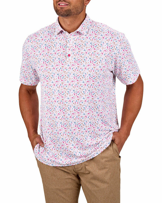 Black Clover Men's Stylish White Golf Polo with Splatter Pattern