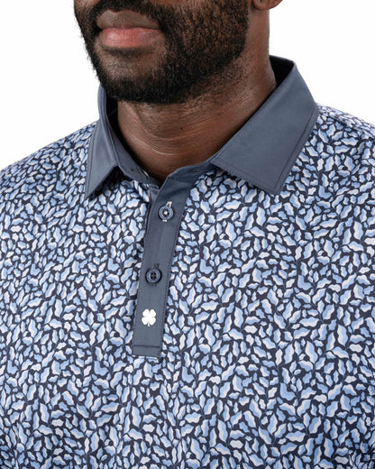 Black Clover Men's Blue Floral Performance Polo for Golf and Lifestyle