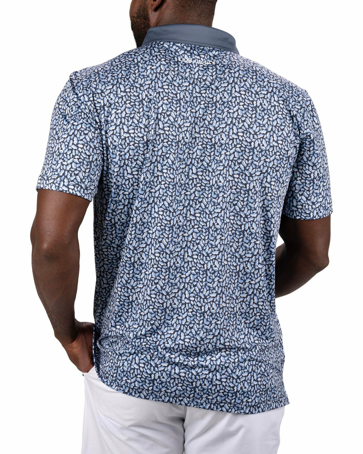 Black Clover Men's Blue Floral Performance Polo for Golf and Lifestyle