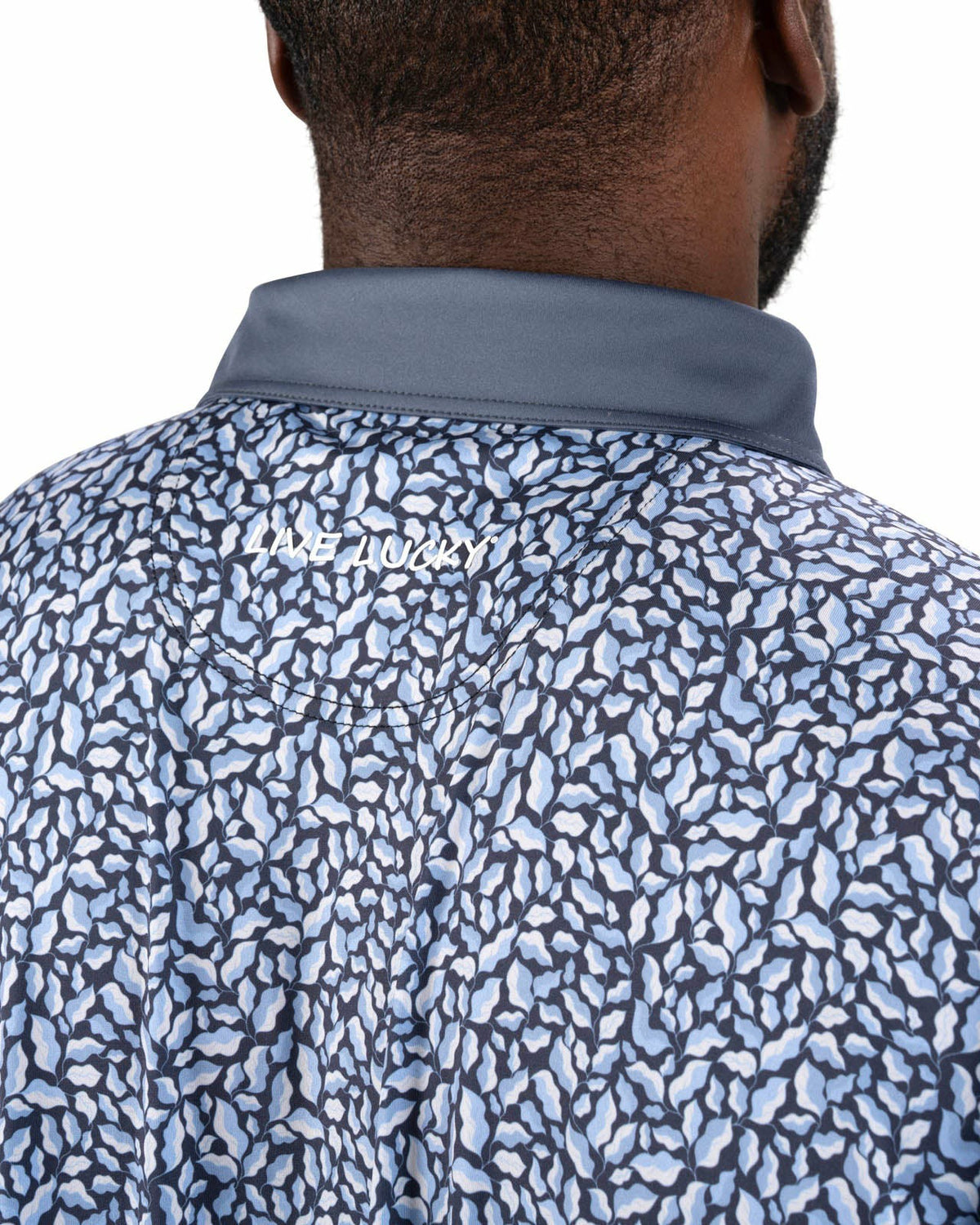 Black Clover Men's Blue Floral Performance Polo for Golf and Lifestyle